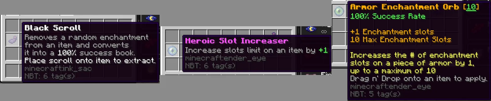 Numero máximo de encantamientos, Blackscroll, Slot Increasers y Orbs